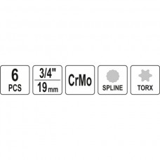 Set de sase biti de impact Torx si Spline 3/4 Yato..